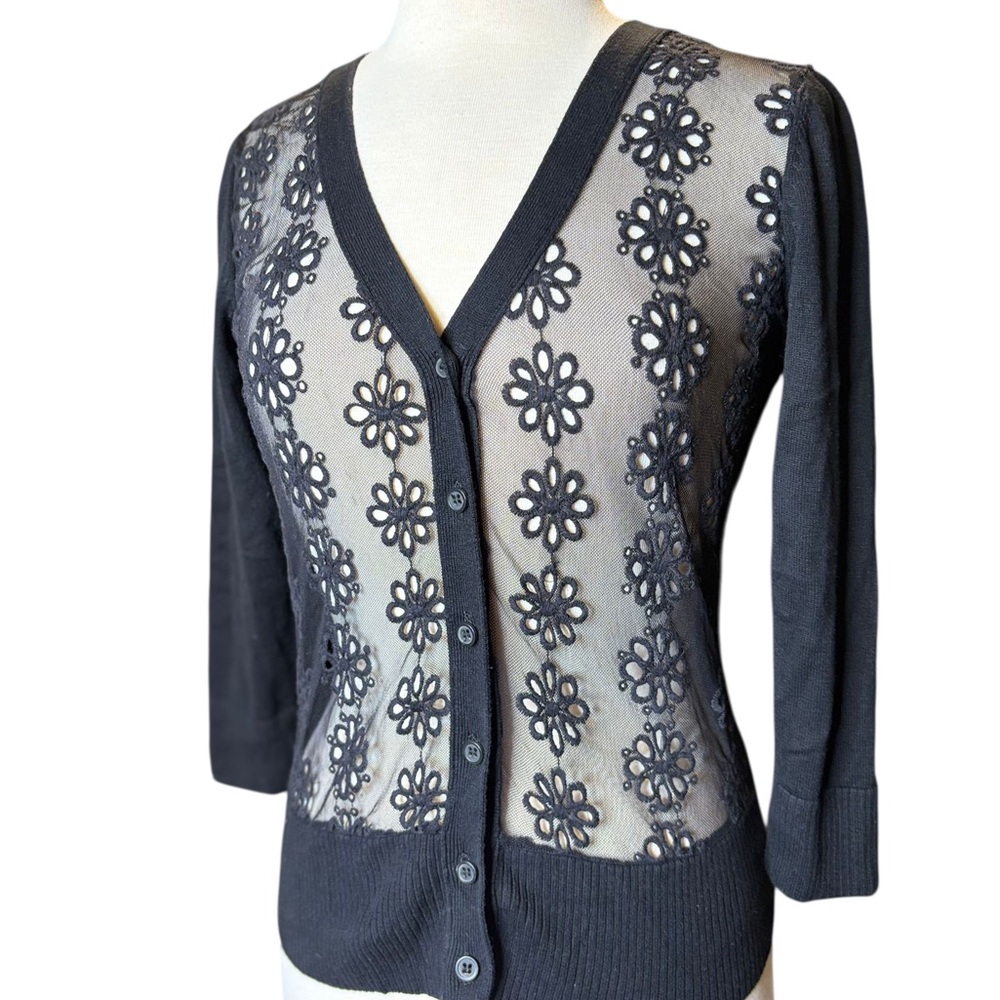 Iz Byer Black Floral Lace Cardigan